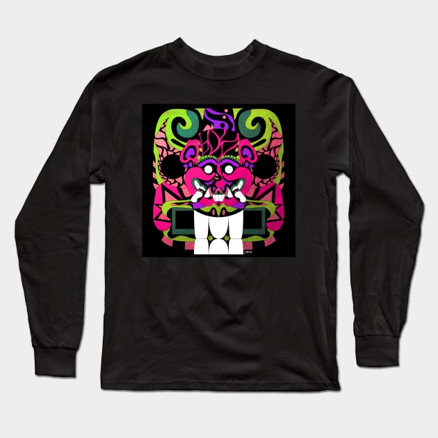 smile panther in el salvador codex style ecopop cat design wallpaper tribal art Long Sleeve T-Shirt by jorge_lebeau